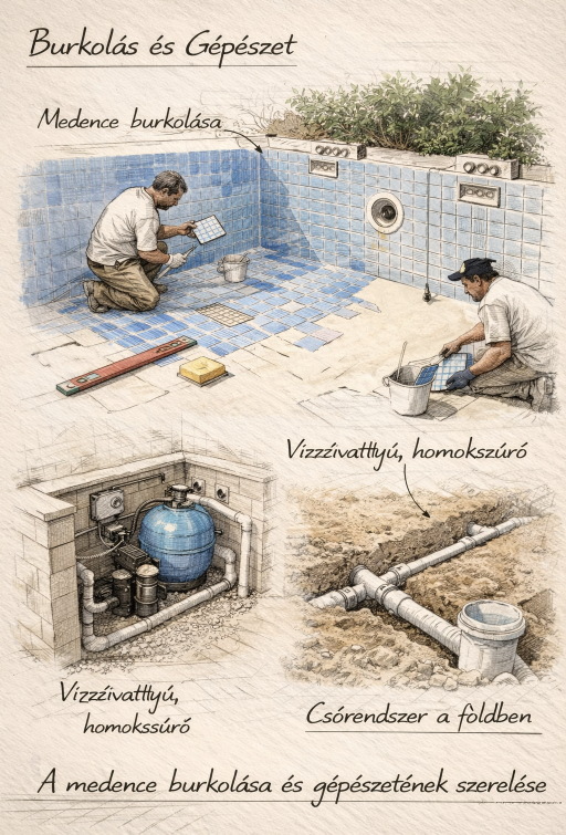 Medence burkolás skicc